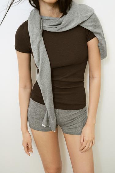 RIBBED T-SHIRT - Chocolate by Zara