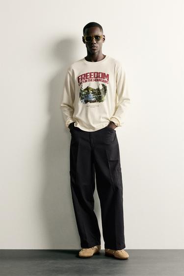 RELAXED FIT PRINTED T-SHIRT - Oyster-white by Zara - Image 0
