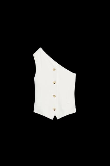 Zara ASYMMETRIC INTERLOCK VEST TOP - White - Image 0