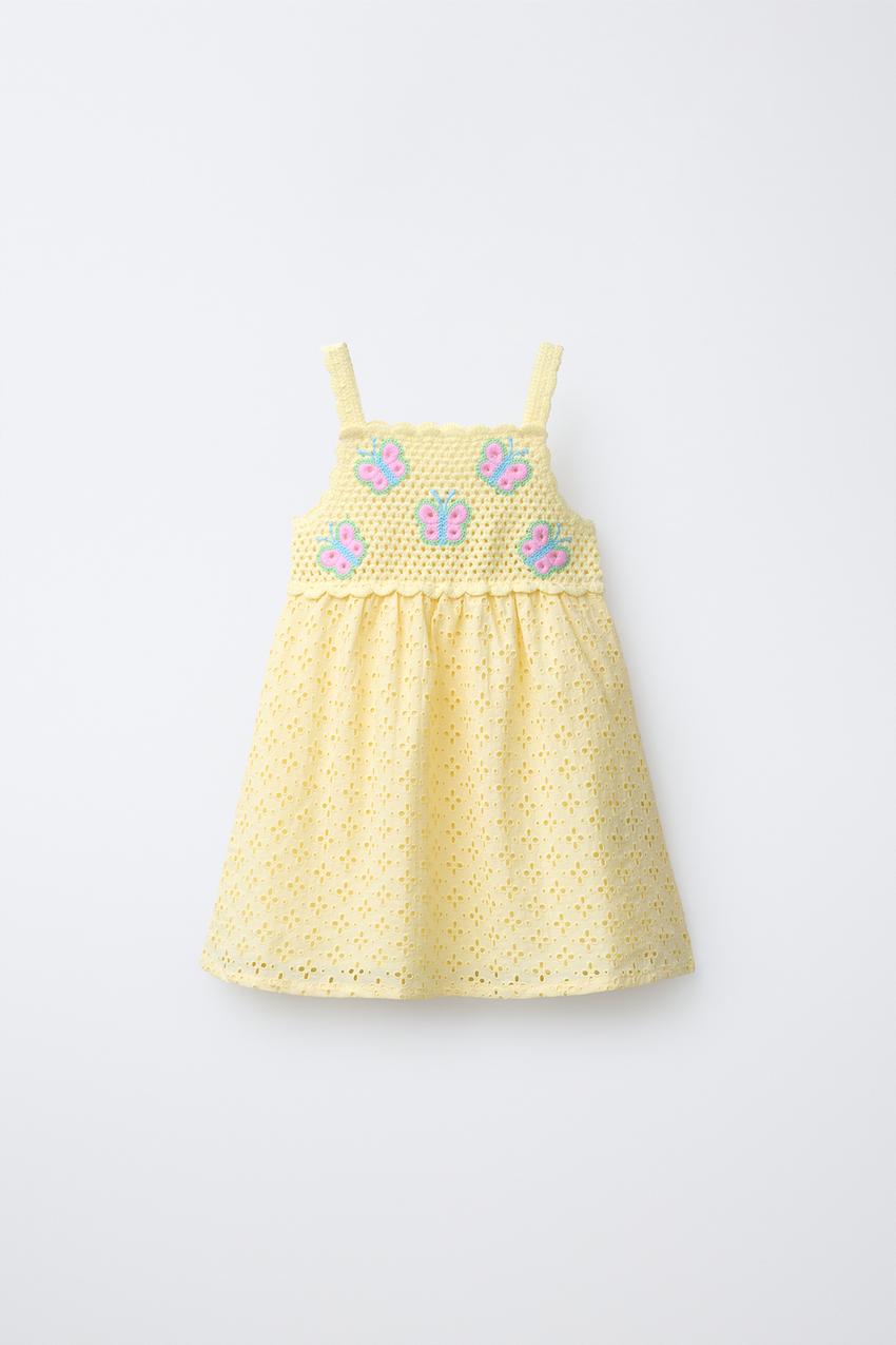 zara crochet dress yellow Zara - Crochet Butterfly Combination Dress - Light Yellow - 2 Years (36,2 Inches)