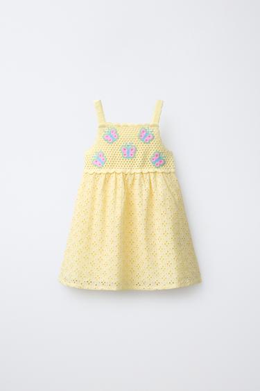 CROCHET BUTTERFLY DRESS - Light yellow by Zara