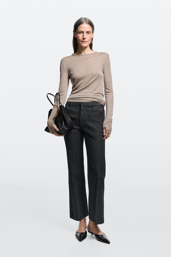 Zara Mid-waist cropped flare fit jeans - Black - Image 0