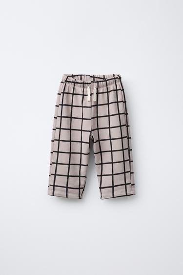 PANTALÓN BAGGY FELPA CUADROS - Arena claro de Zara