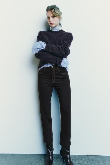ДЖИНСЫ BOOTCUT CROPPED С ВЫСОКОЙ ПОСАДКОЙ — ZW COLLECTION — КОРИЧНЕВЫЙ от Zara — изображение 0