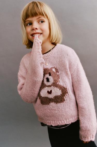 EMBROIDERED BEAR KNIT JUMPER WITH WOOL - Beige-pink by Zara