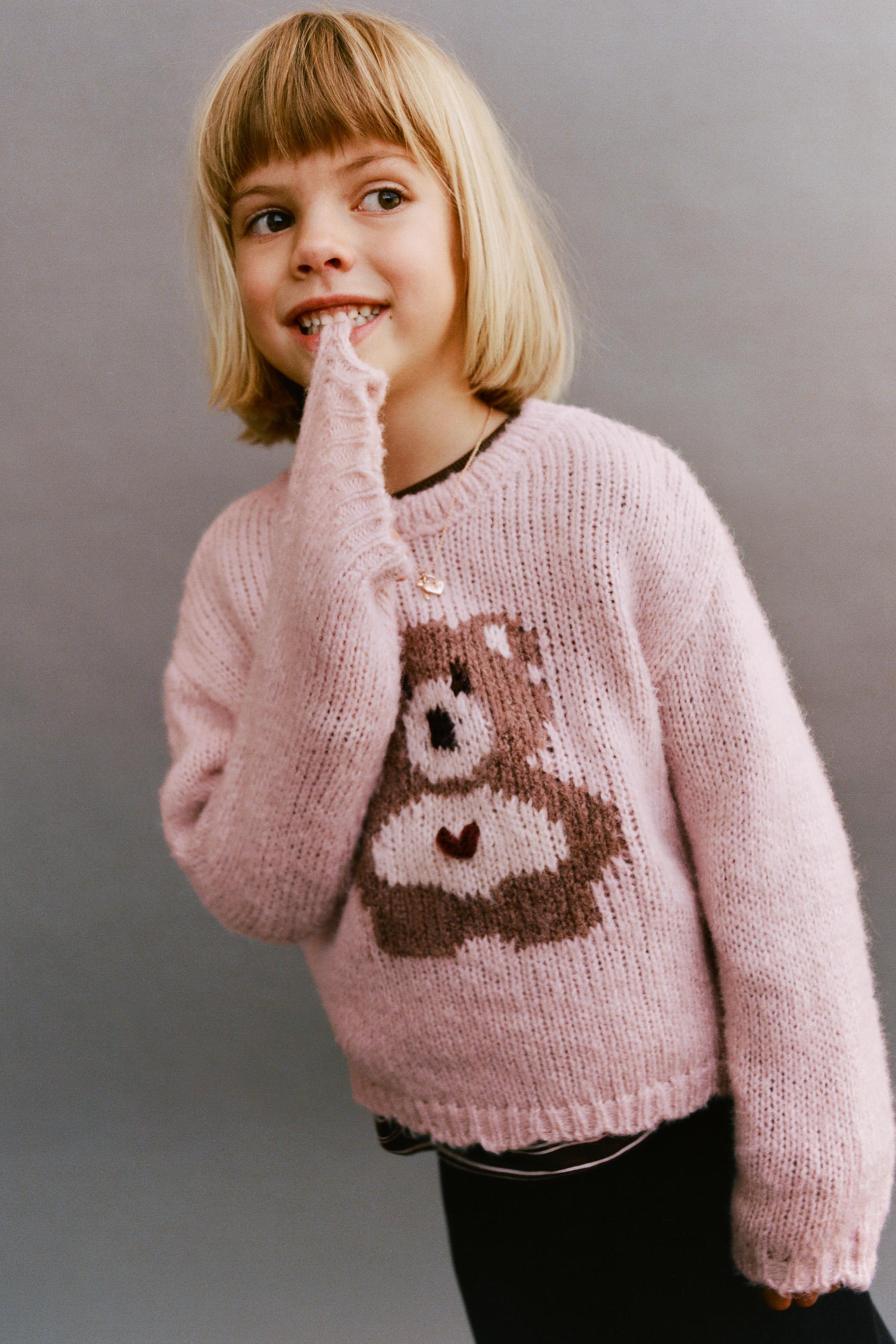 EMBROIDERED BEAR WOOL BLEND KNIT SWEATER