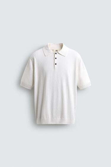 POLO EN MAILLE REGULAR FIT EN COTON ET EN LIN - Blanc cassé de Zara