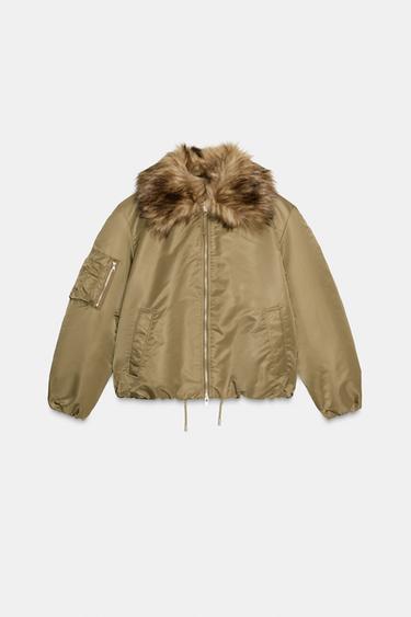 VESTE BOMBER COL EFFET FOURRURE ZW COLLECTION - Vert olive de Zara - Image 5