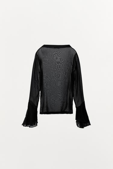 RUFFLED CONTRAST TOP - Black by Zara