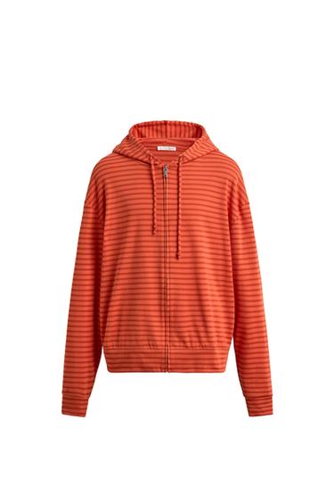 SWEAT À CAPUCHE À RAYURES - Orange de Zara