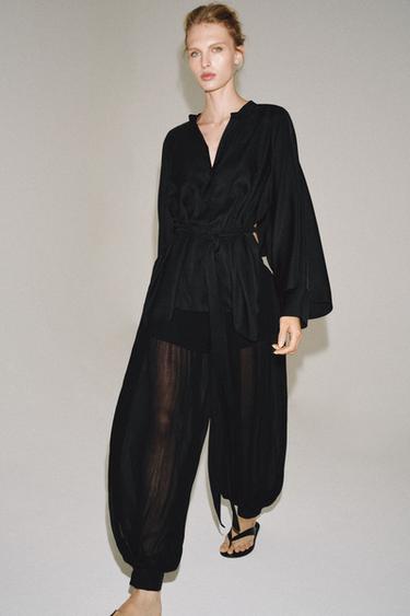 Zara BELTED SHIRT ZW COLLECTION - Black