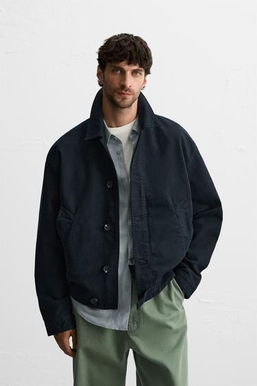 Zara STRUCTURED CANVAS JACKET - Navy blue
