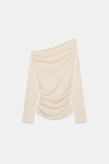 ASYMMETRICAL DRAPED TOP — Cream 1
