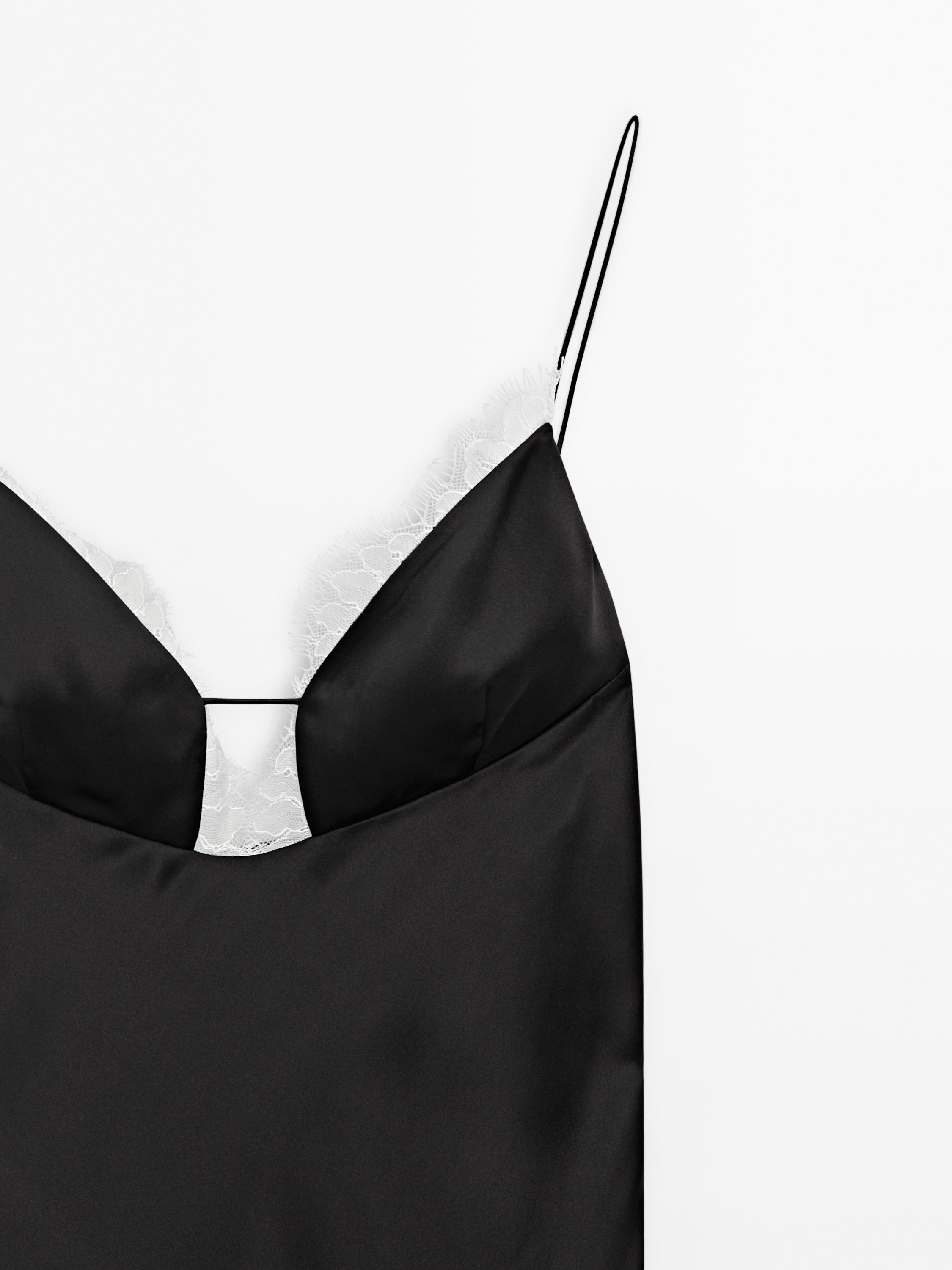 Satin camisole dress with contrast lace - Studio - Black | ZARA 