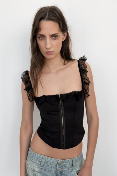 TOP STYLE CORSET EN DENTELLE - Noir de Zara - Image 3
