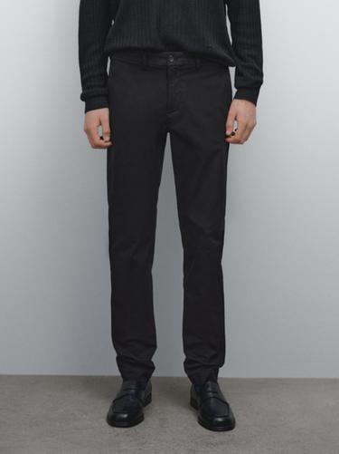 Zara Cotton blend slim fit trousers - Navy blue