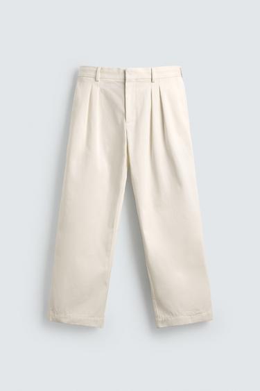 PLEATED CHINO TROUSERS AARON LEVINE X ZARA - Oyster-white by Zara