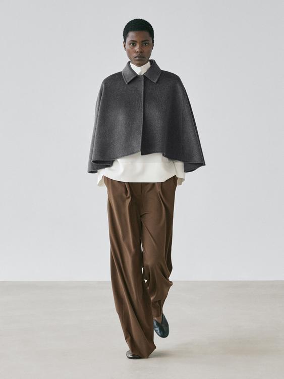 Wool blend cape with shirt collar