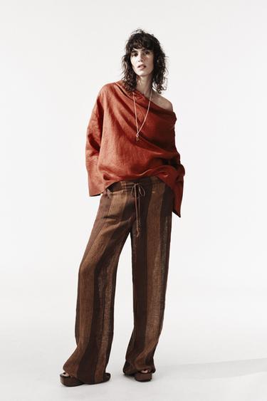 Zara 100% 亞麻 ZW COLLECTION 罩衫 - 磚紅色