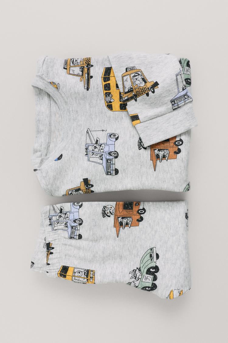 2-6 YEARS / CAR PRINT PYJAMAS — Grey marl
