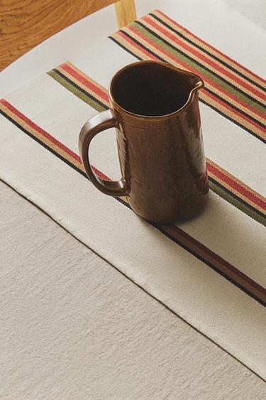TABLE RUNNER WITH COLOURED STRIPES - Green by Zara