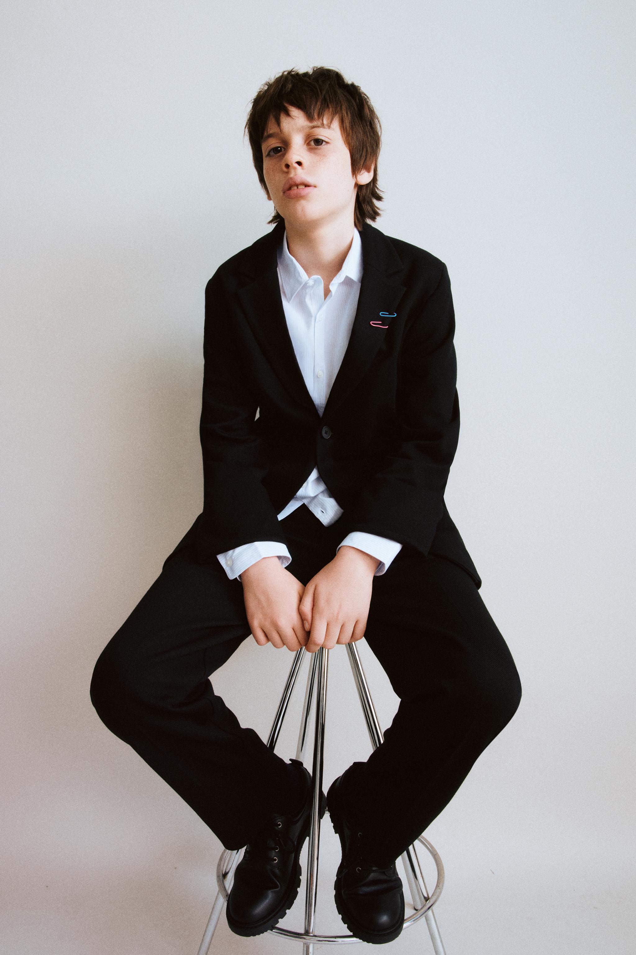 STRIPED SUIT SHIRT — Sky blue