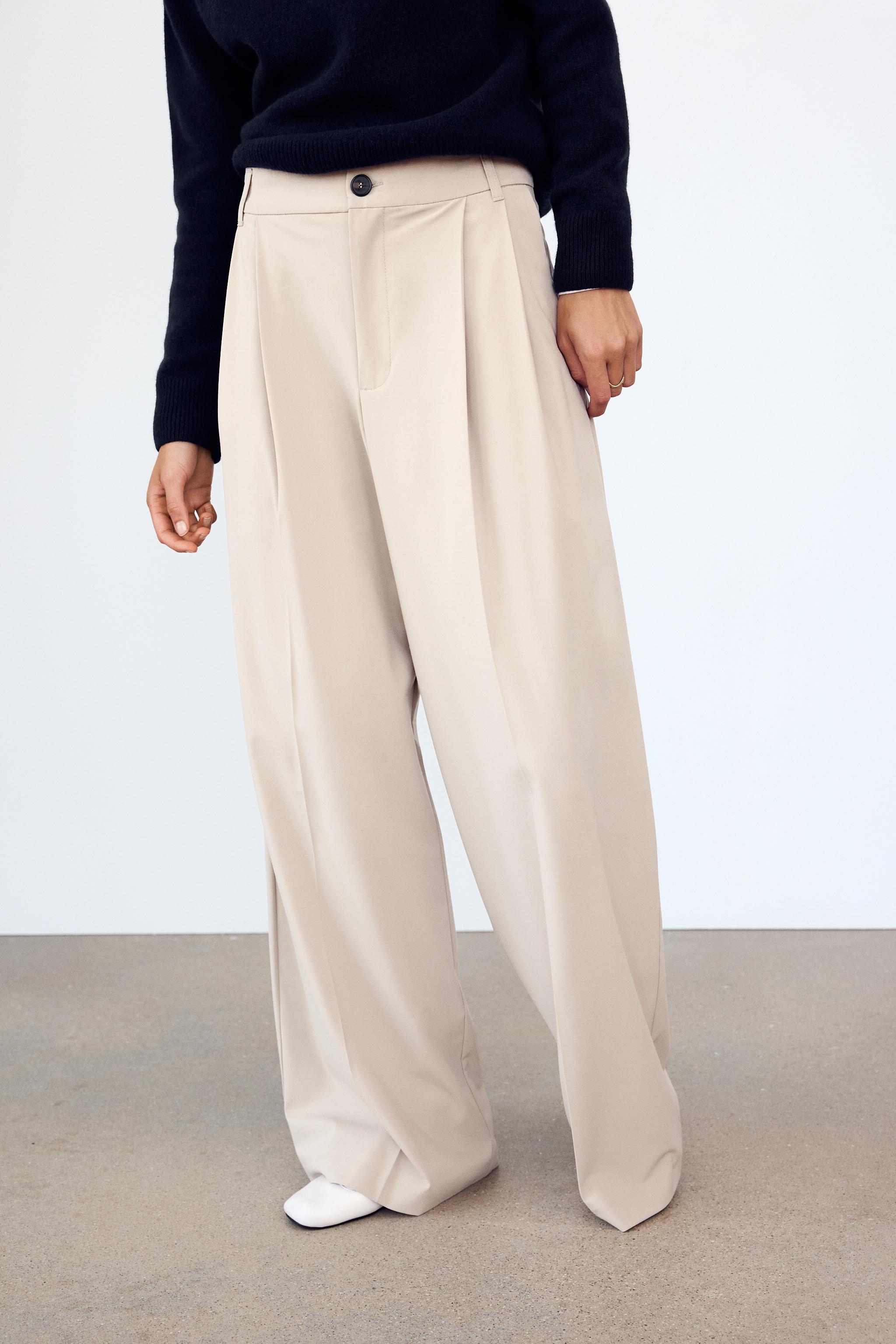 Pantalon simili cuir beige shops zara