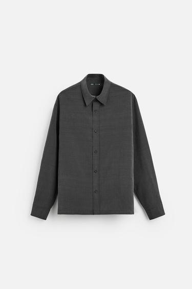 CAMISA RAYAS MEZCLA LYOCELL - Gris Antracita de Zara