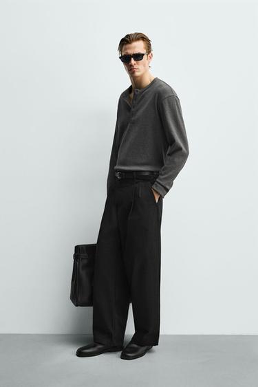 RIBBED HENLEY T-SHIRT - Dark grey by Zara - Image 3