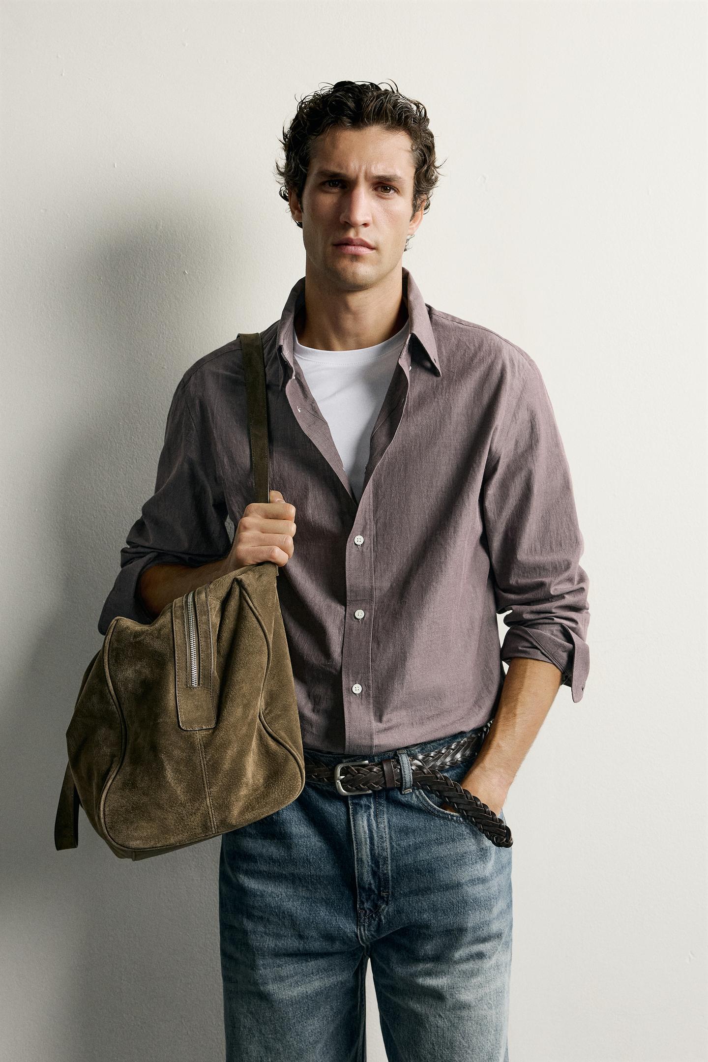 Мужская рубашка Zara Cotton Regular Fit, цвет: Розовато-лиловый — фото 2