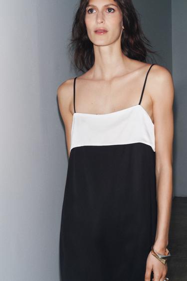Zara ZW COLLECTION MINIMAL SATIN DRESS - Black