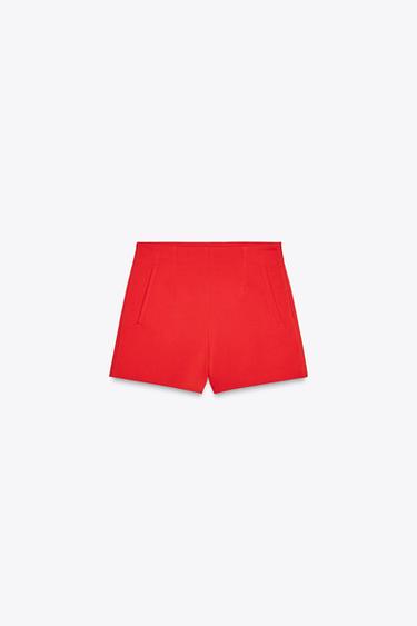 HIGH-WAIST BERMUDA SHORTS - Red / Coral by Zara