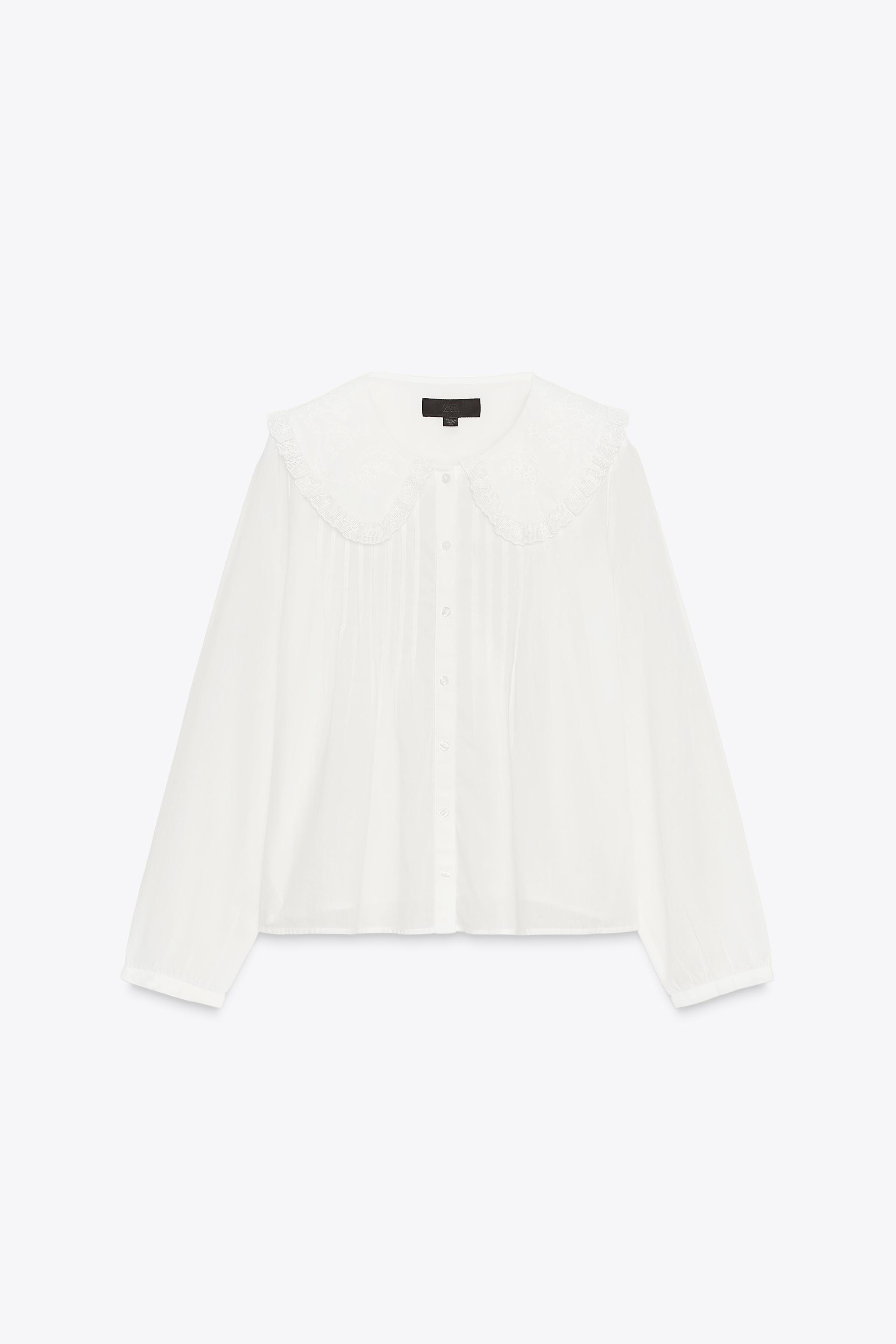 EMBROIDERED PETER PAN COLLAR SHIRT - Oyster-white | ZARA