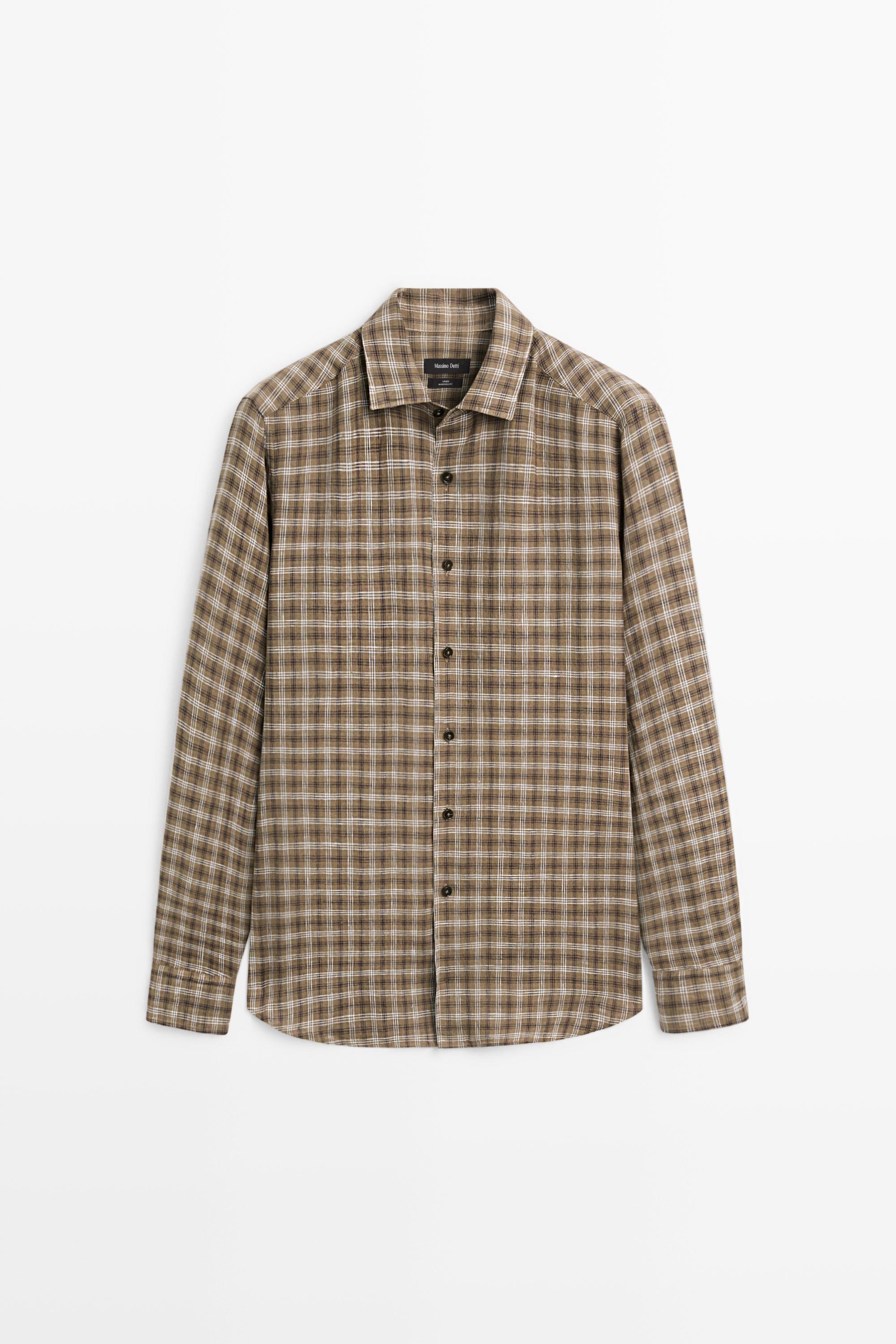 Chemise à carreaux regular fit 100 % lin