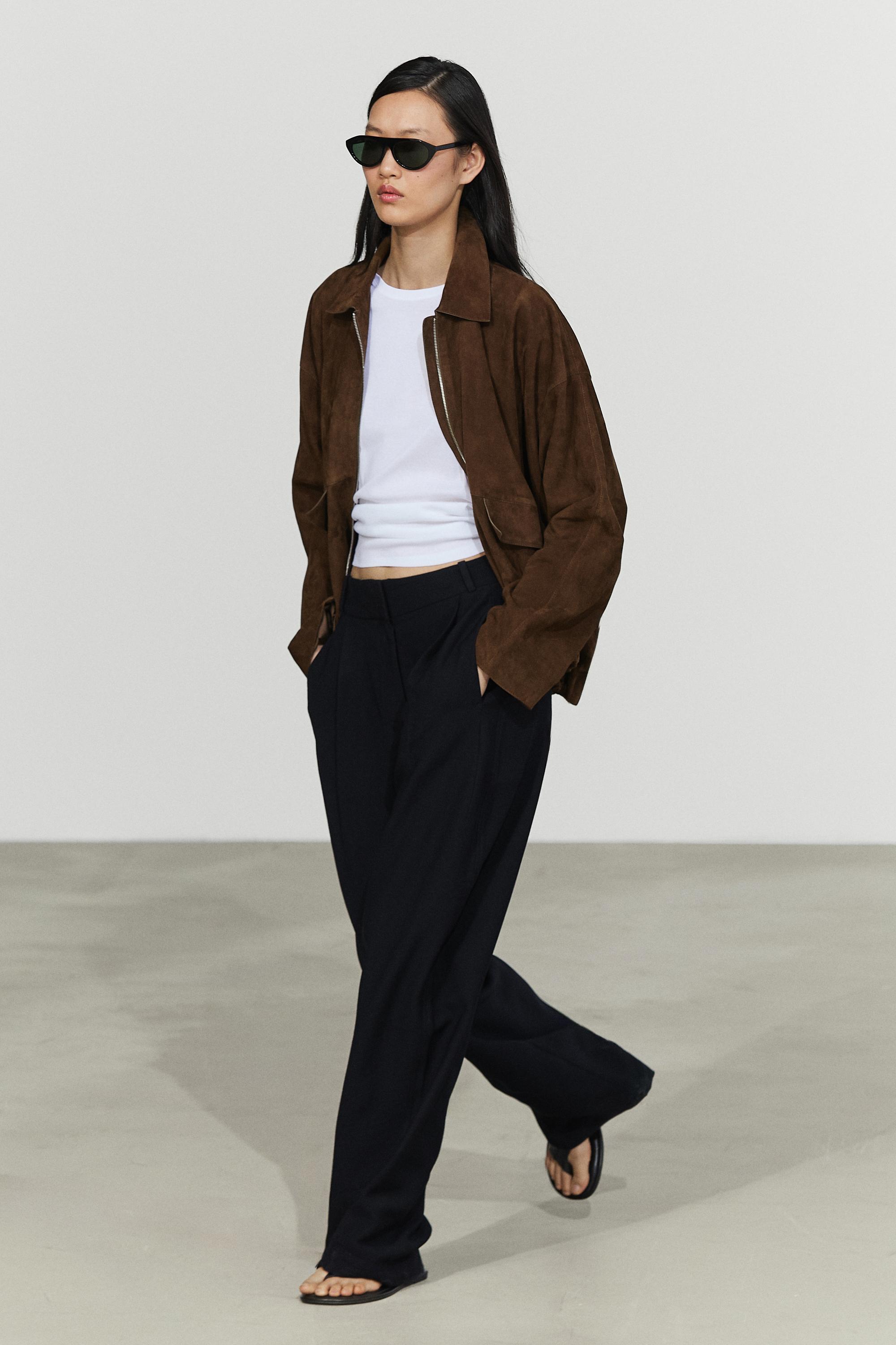 Oversize suede leather bomber jacket — Brown