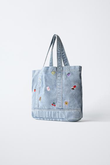 EMBROIDERED DENIM TOTE BAG - Blue by Zara - Image 1