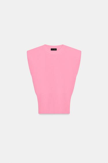 Zara SHOULDER PAD KNIT TOP - Pink