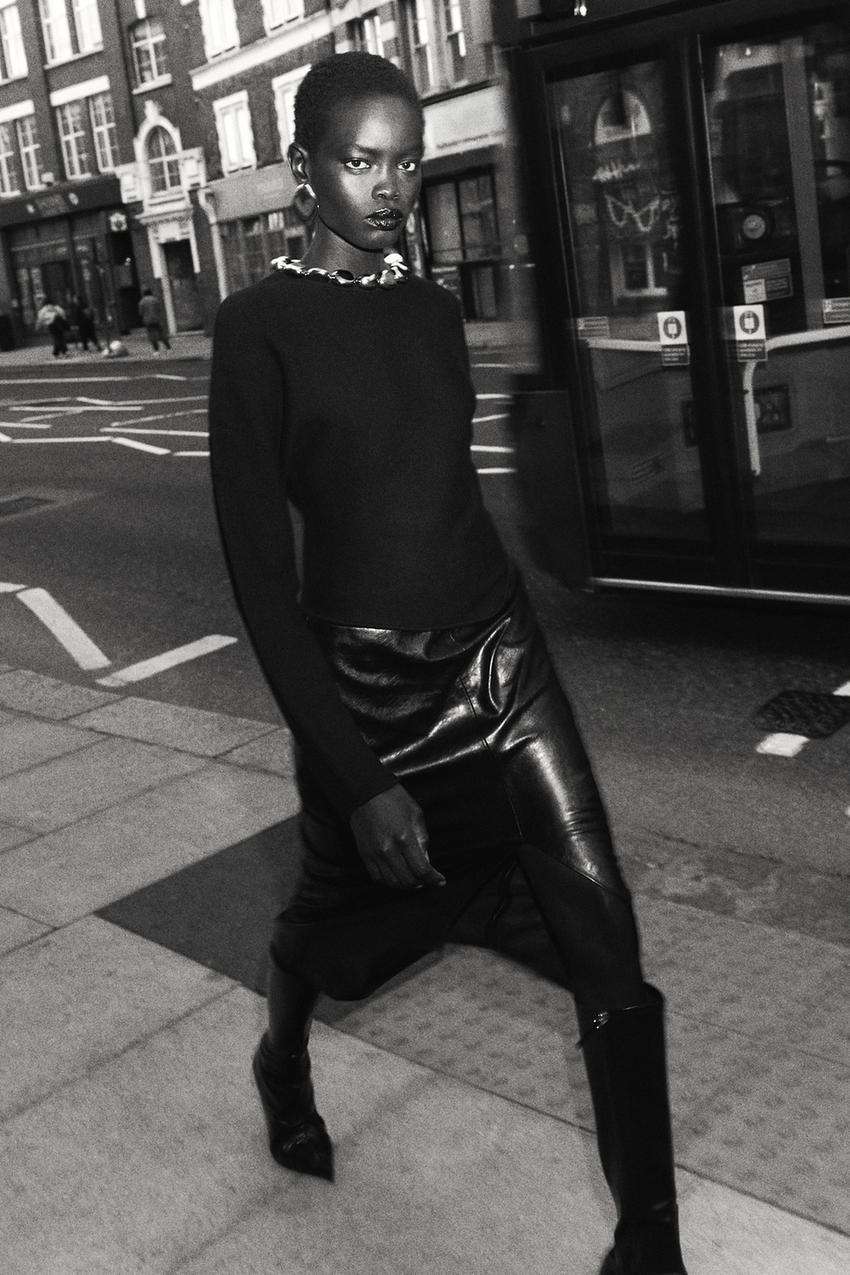 FAUX LEATHER MIDI SKIRT