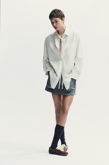 CAMISA OVERSIZE CORBATA - Blanco / Gris de Zara