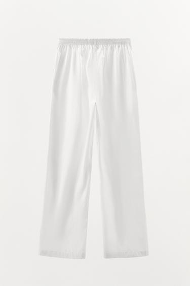 PANTALON STYLE PYJAMA EN POPELINE - Blanc de Zara - Image 4