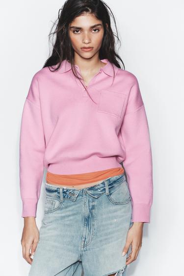 KNIT POLO SHIRT WITH POCKET - Pastel pink by Zara