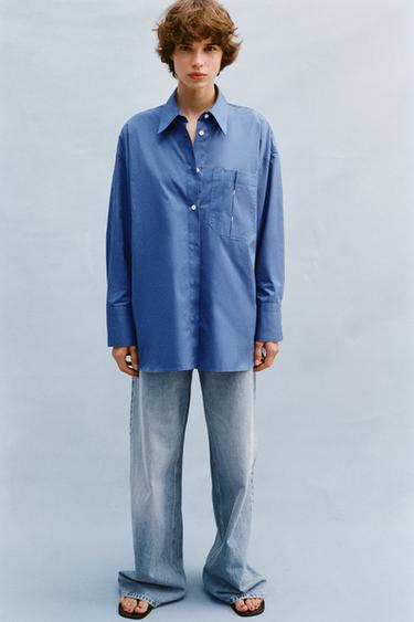 OVERSIZE SHIRT WITH POCKET - Mid-blue by Zara