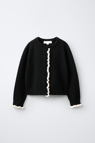 TRICOT VEST MET CONTRASTKLEURIGE VOLANTS - Zwart van Zara - Afbeelding 0