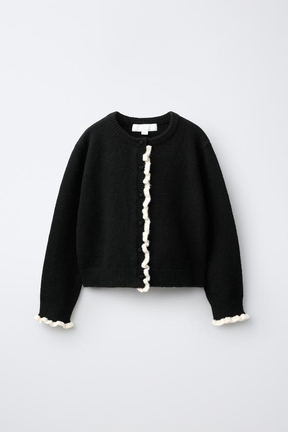 CHAQUETA PUNTO VOLANTES CONTRASTE - Negro de Zara - Imagen 0