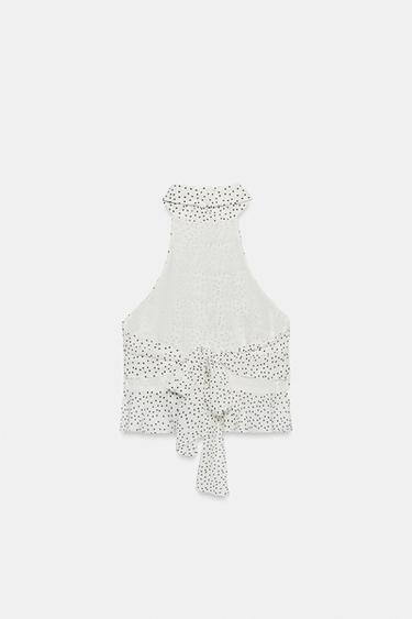 TOP EN GEORGETTE À ENCOLURE AMÉRICAINE ET À POIS - Blanc / Noir de Zara - Image 5