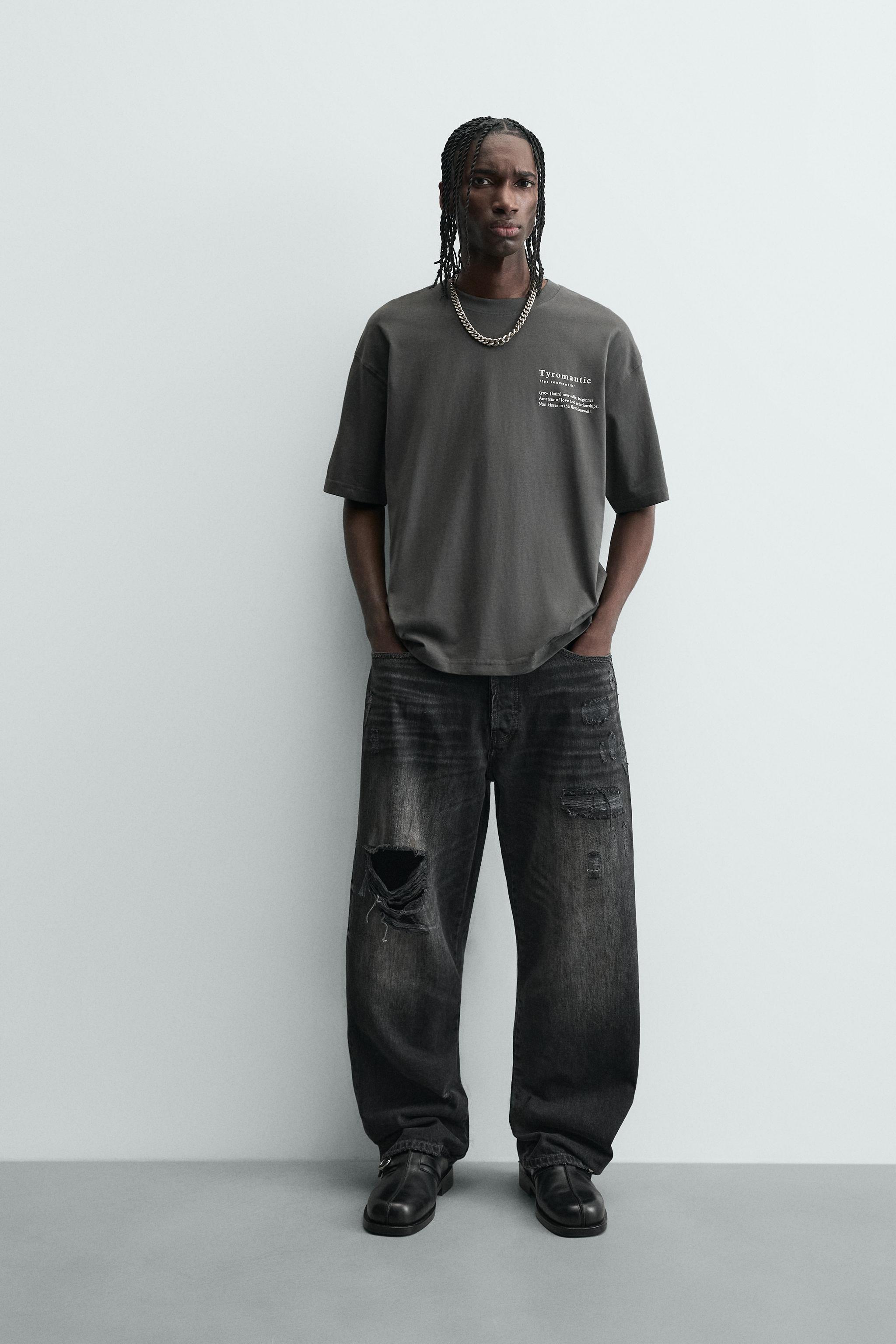 RELAXED FIT PRINTED T-SHIRT - Anthracite grey | ZARA South Africa