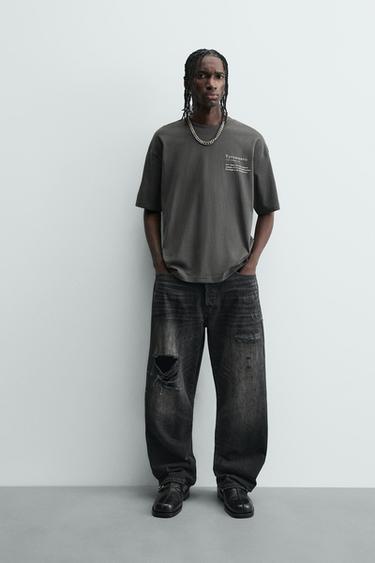 CAMISETA RELAXED FIT ESTAMPADOS - Gris antracita de Zara - Imagen 0