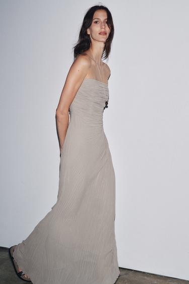 ROBE BUSTIER PLISSÉE - Gris taupe de Zara - Image 1