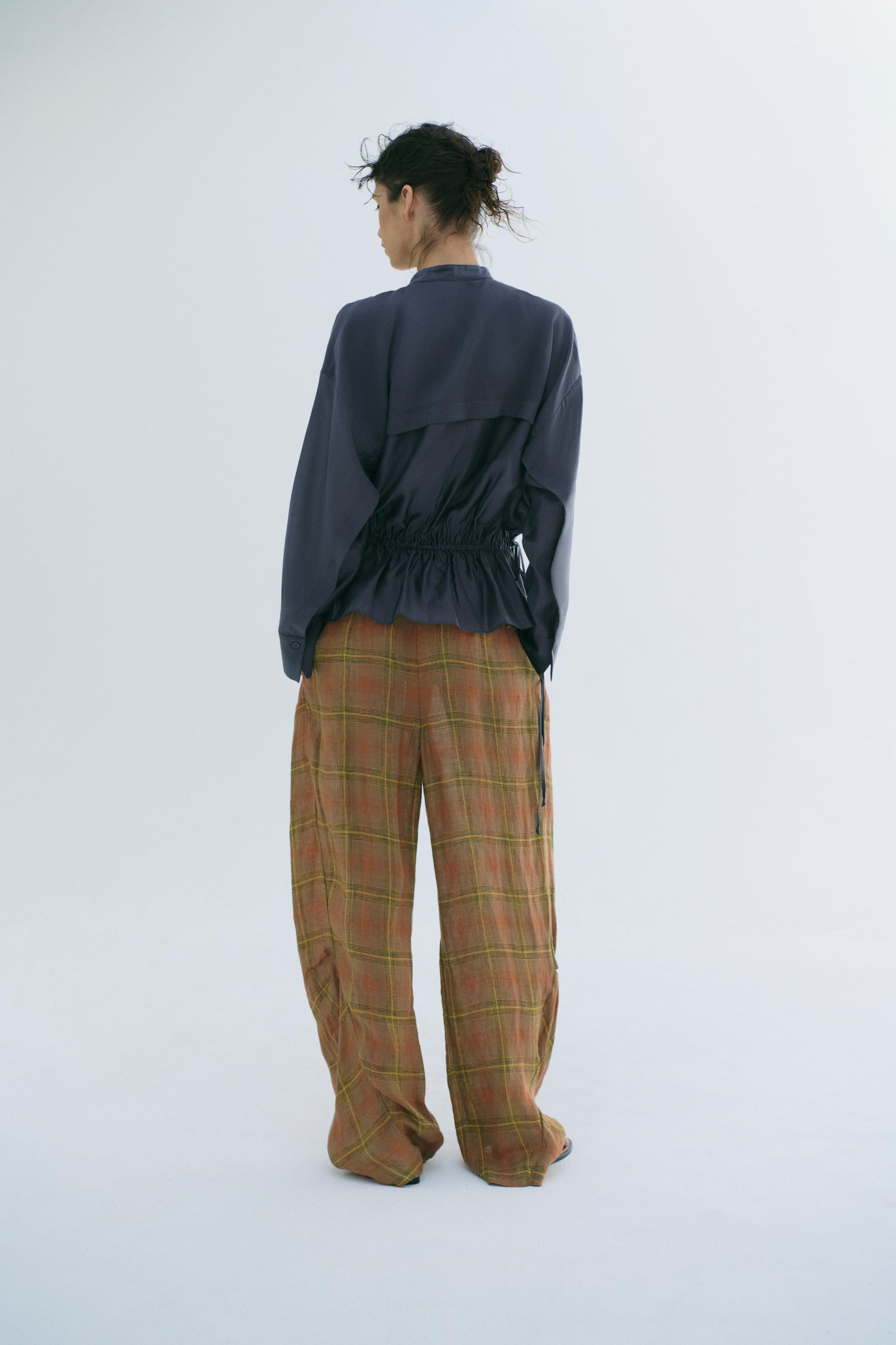 ZW COLLECTION LINEN CHECK PANTS — Orange
