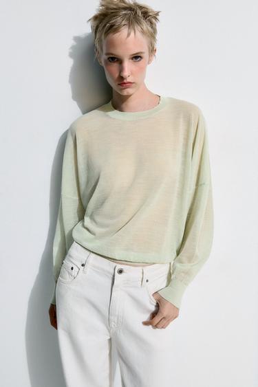 Zara EXTRA-FINE WOOL KNIT JUMPER - Pastel green